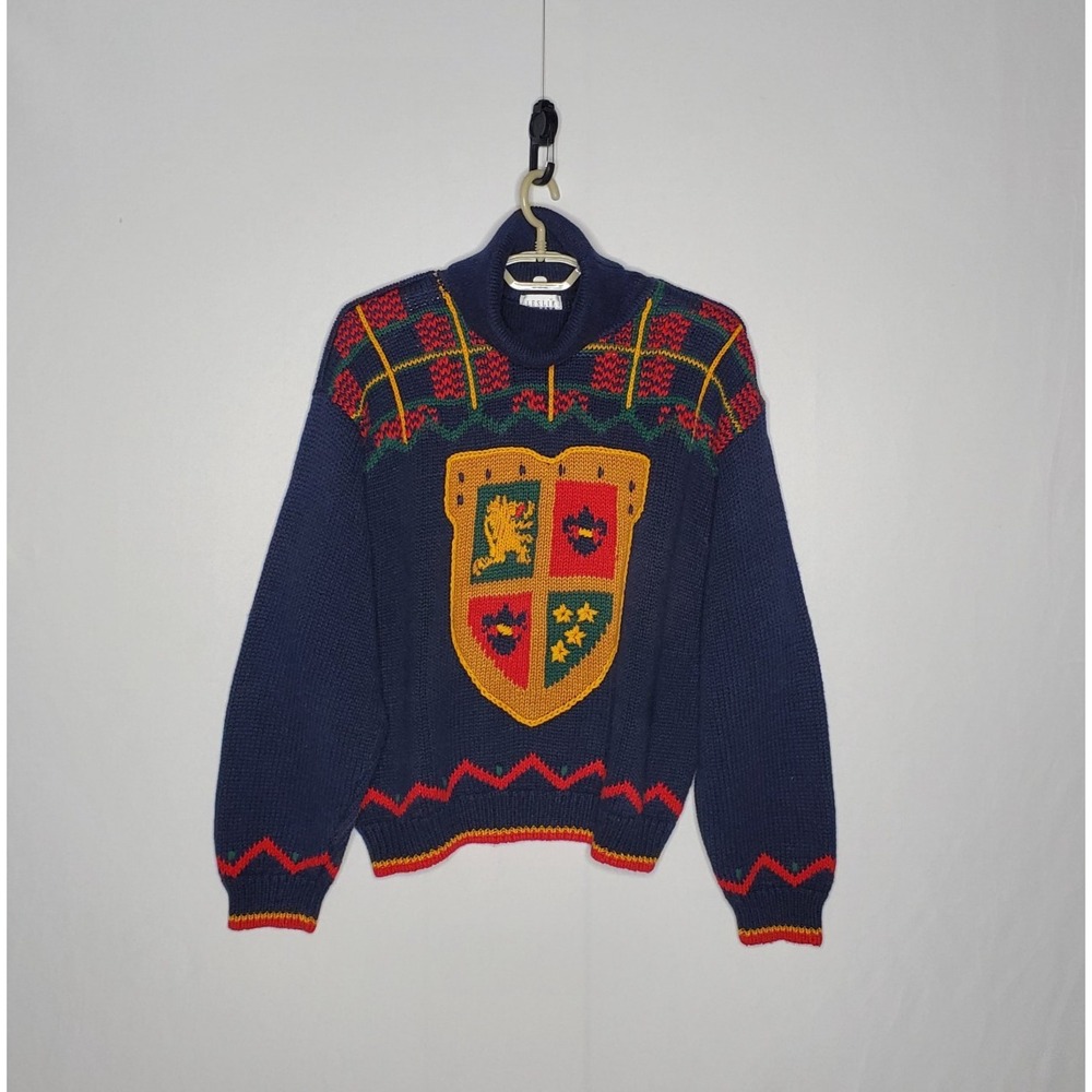 Leslie Fay Vtg Gold Crest Sweater Women Petite Medium Preppy Old Money 80 90s